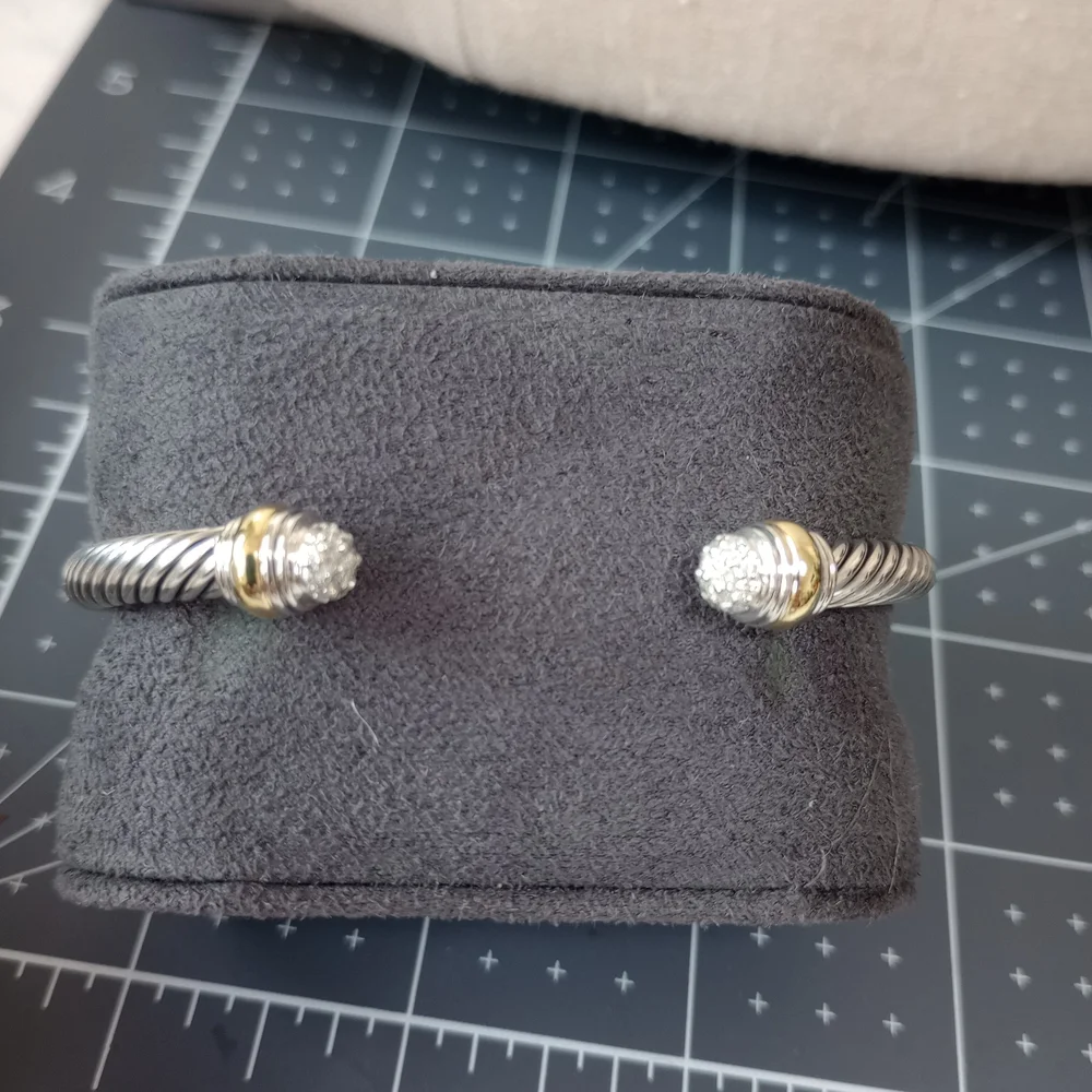 David Yurman 5 mm Cable Silver & Yellow Gold With Diamonds Bracelet - Picture 5 of 9
